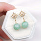 Diamond Ear Studs with Green Jade