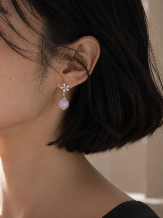 Dainty Floral Ear Studs with Pink Amethyst