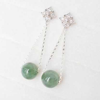 Dangling Sage Green Jade with Diamond Ear Studs