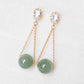 Dangling Sage Green Jade with Oval CZ Ear Studs