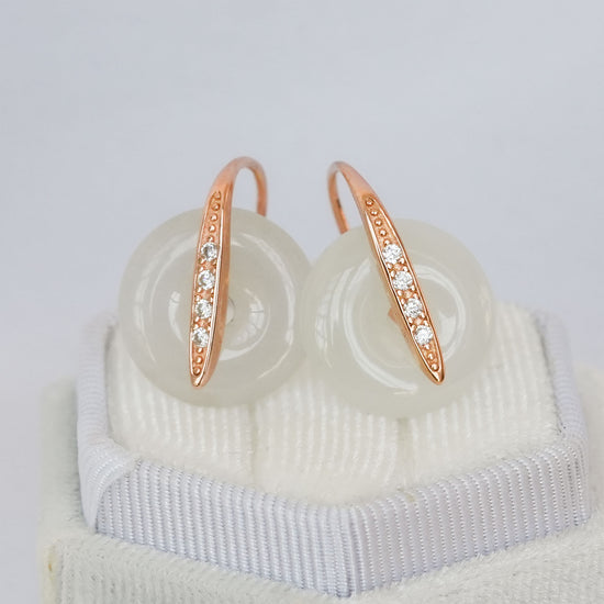 Chic CZ Hook Earrings with White Jade