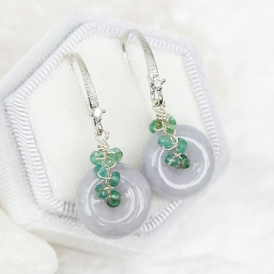Vivid Lavender Jade with Emerald Vine Earrings - Dapped Hook