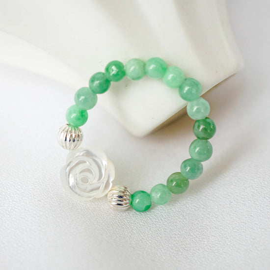 Vivid Green Jade Bead with Rose MOP Ring