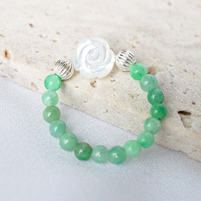 Vivid Green Jade Bead with Rose MOP Ring