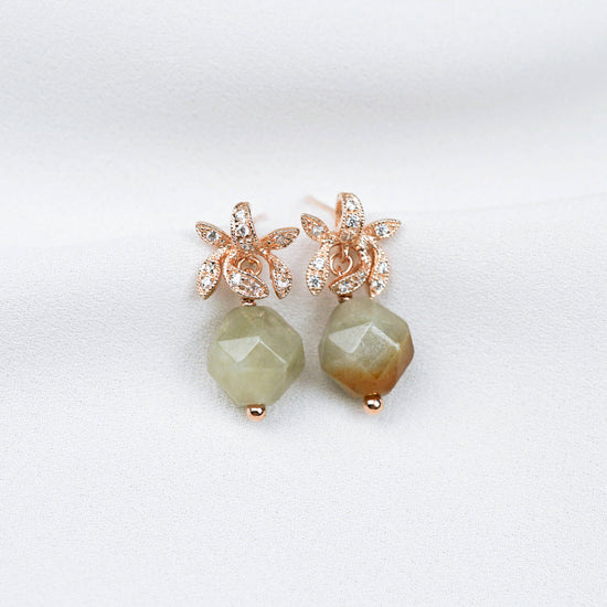 Faceted Sage Green Jade with Orchid Ear Studs