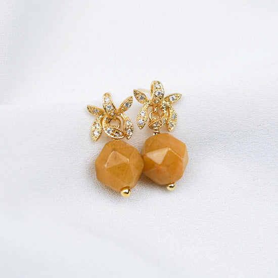 Faceted Golden Jade with Orchid Ear Studs