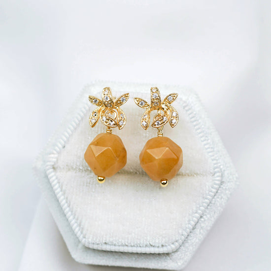 Faceted Golden Jade with Orchid Ear Studs