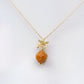 Faceted Golden Jade with Orchid Pendant Necklace