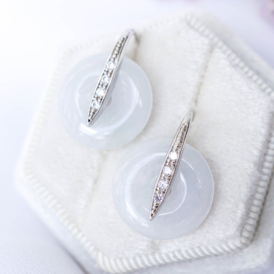 Sleek CZ Hook Earrings with Jade Donut - Lilac Jade FJE8