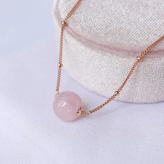 Floating Rose Quartz Necklace - Ball Chain