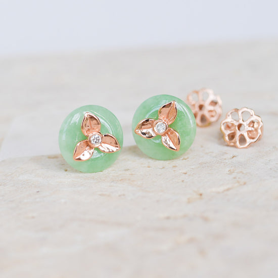 Jade with Floral Diamond Ear Studs