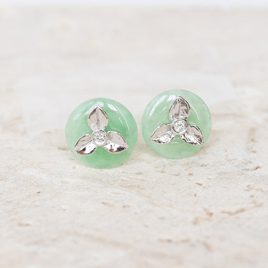 Jade with Floral Diamond Ear Studs