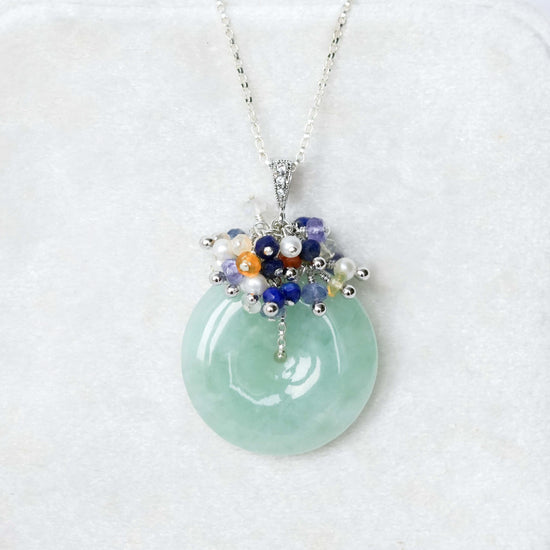 Green Jade Donut with Gem Cluster Necklace GJ2S