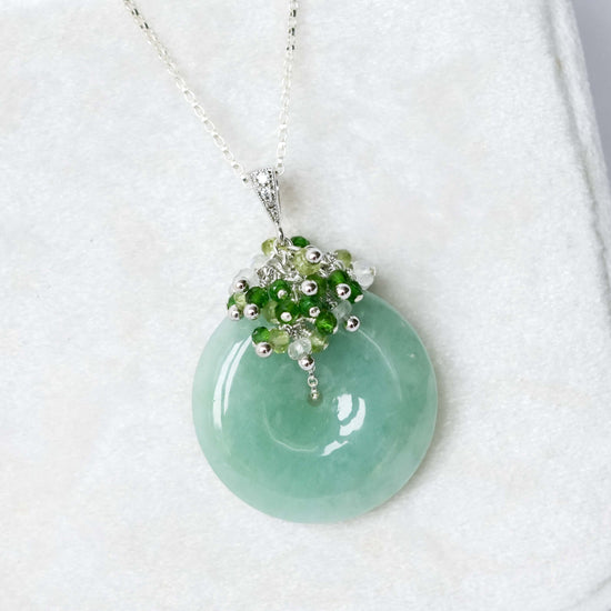 Green Jade Donut with Gem Cluster Necklace GJ3S