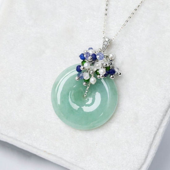 Green Jade Donut with Gem Cluster Necklace GJ4S