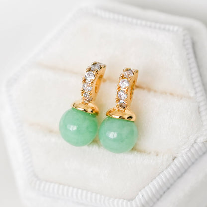 Vivid Green Jade CZ Moon Ear Studs