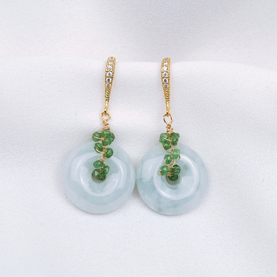 Sleek Hook Earrings and Jade with Tsavorite Vine