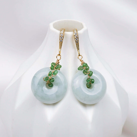 Sleek Hook Earrings and Jade with Tsavorite Vine