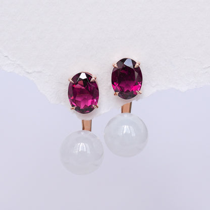 Garnet with Detachable Light Jade Dangle in 14K