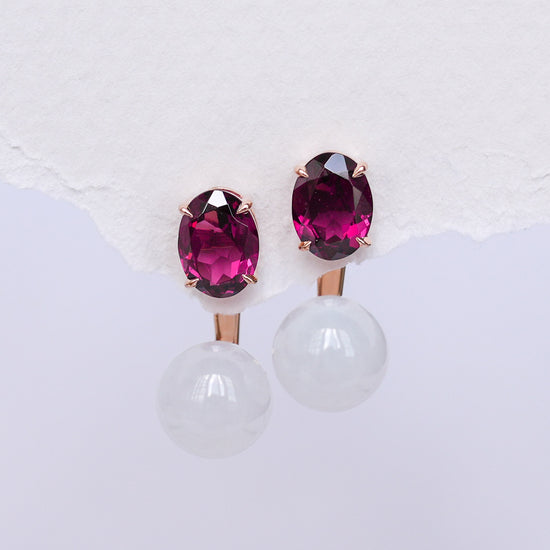 Garnet with Detachable Light Jade Dangle in 14K