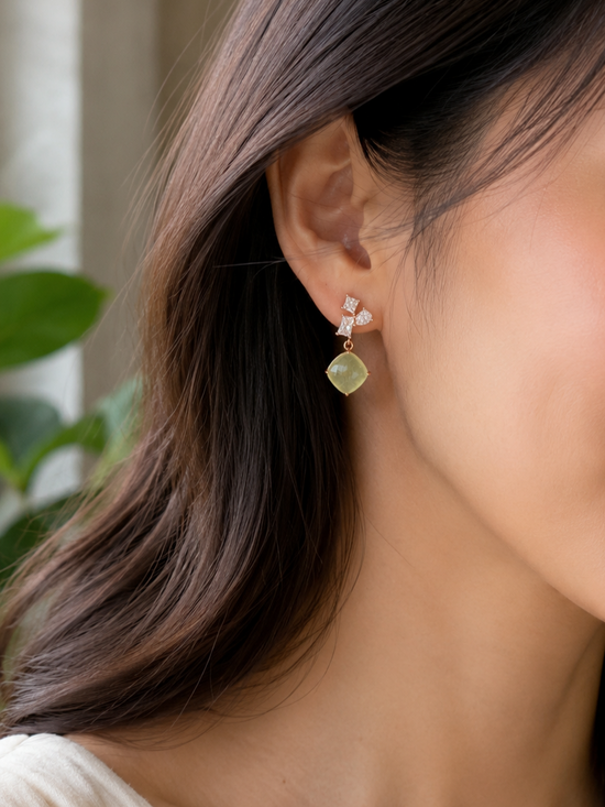 Geometric Earrings with Prehnite