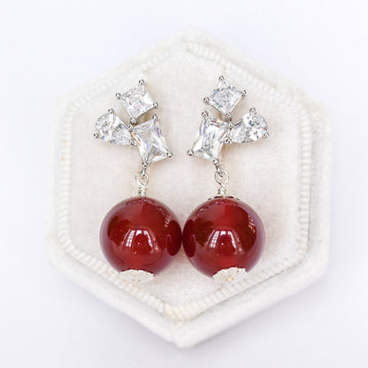 Geometric Stud Earrings with Red Agate