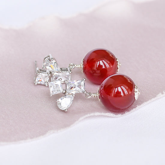 Geometric Stud Earrings with Red Agate
