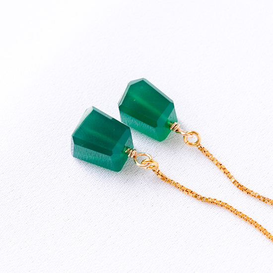 Faceted Green Onyx U - Ear Threaders