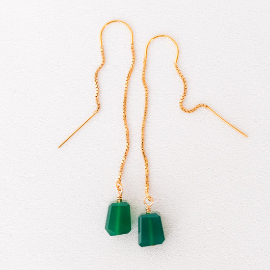 Faceted Green Onyx U - Ear Threaders