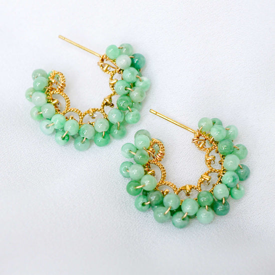 Jade Encrusted Glitzy Hoop Earrings