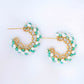 Pearl and Green Onyx Encrusted Glitzy Hoop Earrings