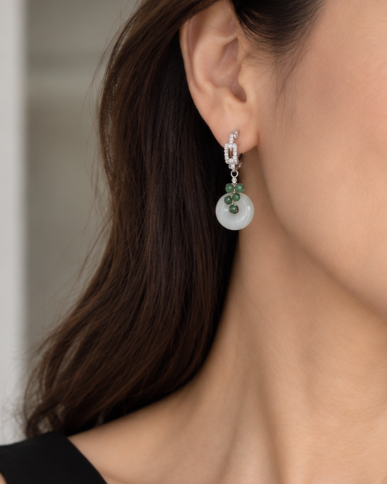 Chain Link Hoop Earrings with Jade & Jade Vine