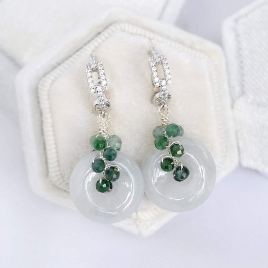 Chain Link Hoop Earrings with Jade & Jade Vine