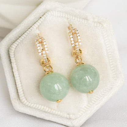 Luxe Chain Link Hoops with Apple Green Jade