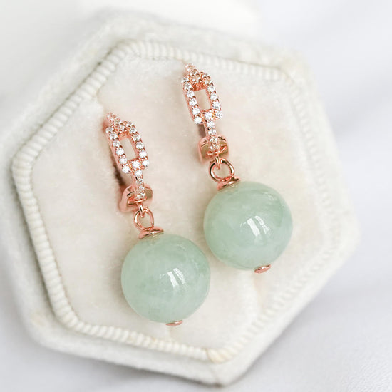 Luxe Chain Link Hoops with Apple Green Jade