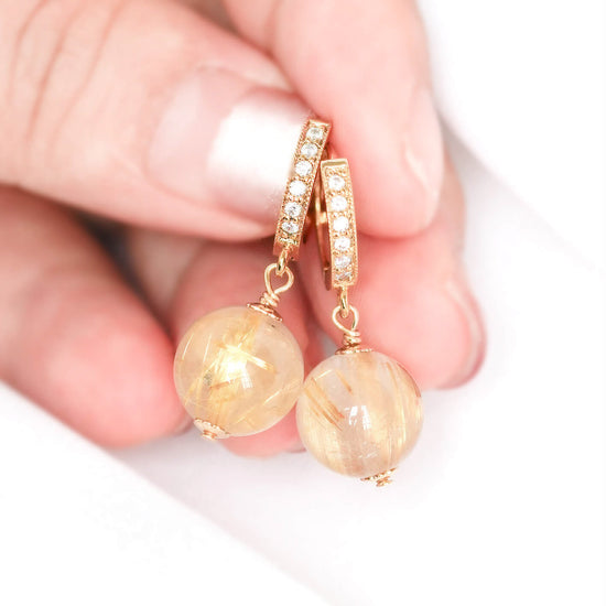 CZ Hoops with Golden Rutile Quartz