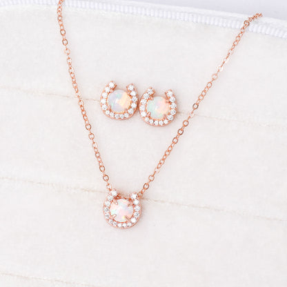 Horseshoe Opal Earrings and Necklace Set