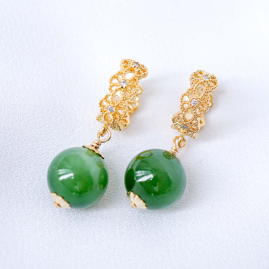 Intricate Ear Hoops with Nephrite Jade