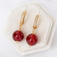 CZ Hoop Earrings with Red Agate