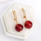 CZ Hoop Earrings with Red Agate