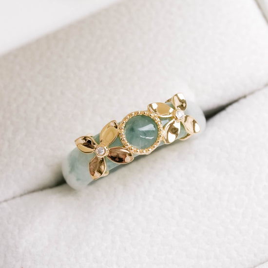 Floral XOX Jade Ring - JJ8Y (US5.25, Cannot be resized)
