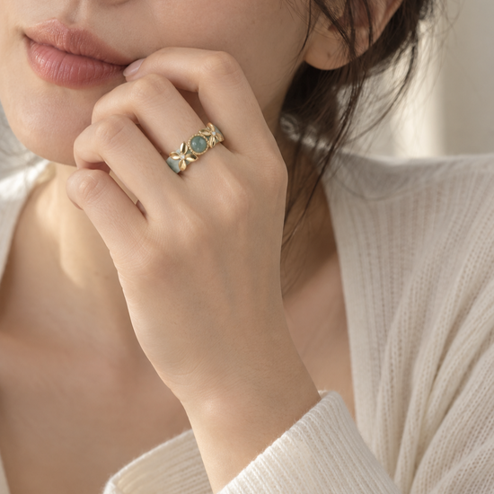 Floral XOX Jade Ring - JJ8Y (US5.25, Cannot be resized)