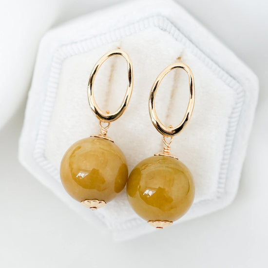 Golden Jade Flowy Oval Earrings