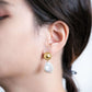 Medallion Ear Studs with White Keshi Pearls