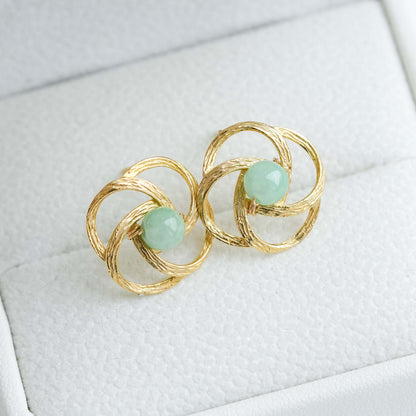 Green Jade Rosette Earrings