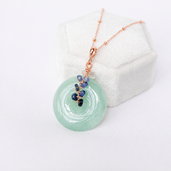 Green Jade with Blue Sapphire Vine Necklace