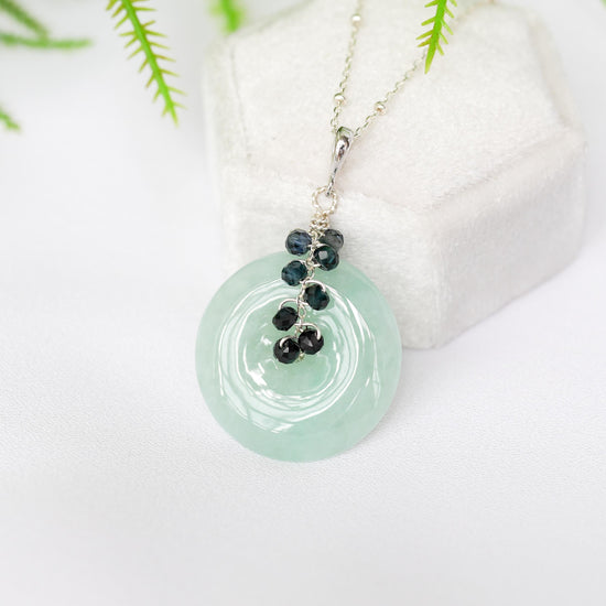 Green Jade with Blue Tunduru Sapphire Vine Necklace