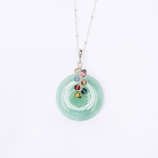 Green Jade with Colourful Tunduru Sapphire Vine Necklace