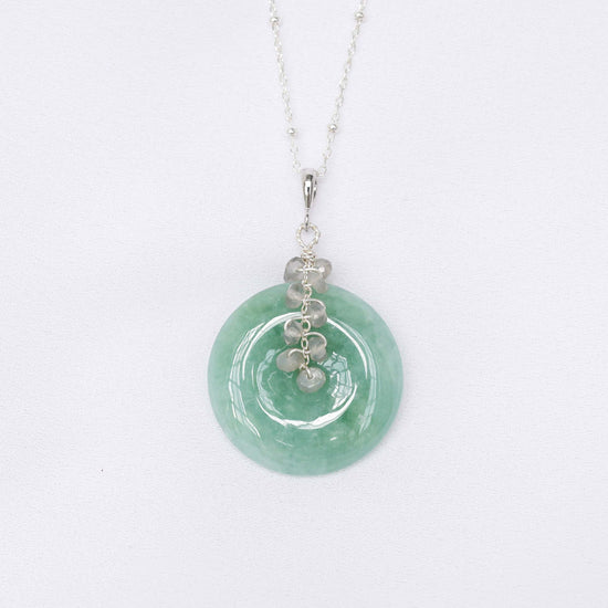 Green Jade with Gray Moonstone Vine Necklace