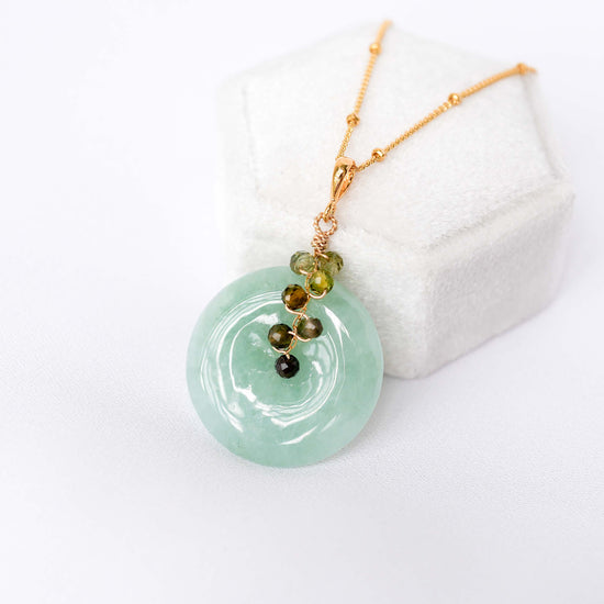 Green Jade with Green Tunduru Sapphire Vine Necklace